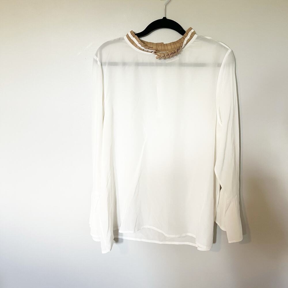 Rungolee silk white blouse accordion pleated bell‎ sleeve women’s xl